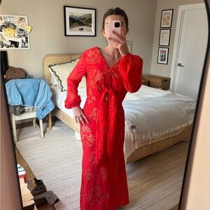 Silvia Tcherassi Red Floral Tie-Front Maxi Dress